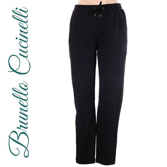 Brunello Cucinelli NWT 100% Cashmere Monili Stripe Joggers Anthracite Grey US 10